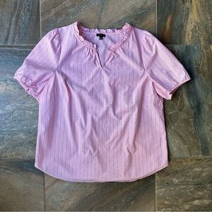 Talbots Pink Striped Blouse Women's Size XL Short Sleeve